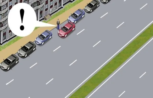 Ілюстрація до питання: Чи правильно водій червоного автомобіля виконує посадку (висадку) пасажирів?