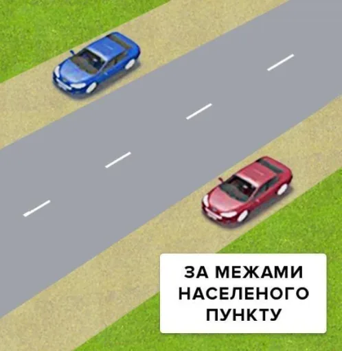 Ілюстрація до питання: Який з водіїв правильно зупинив свій транспортний засіб на дорозі з двостороннім рухом за межами населеного…