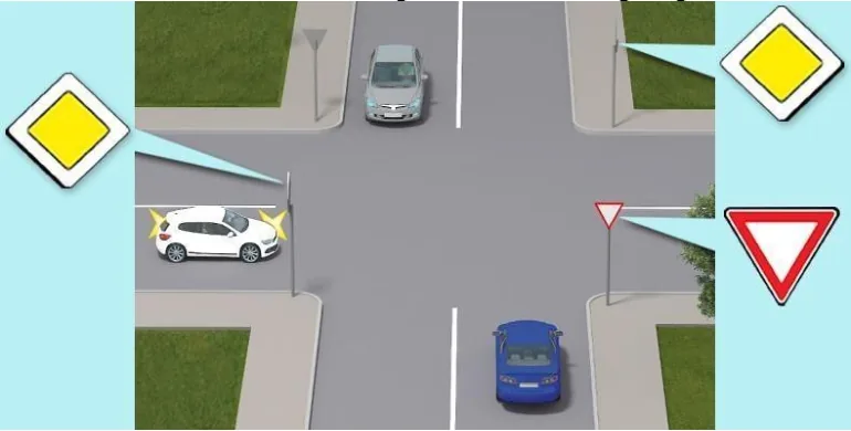 Ілюстрація до питання: Білий автомобіль проїде дане перехрестя: