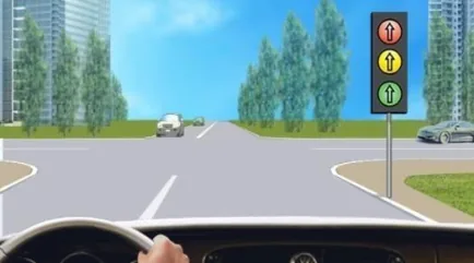 Ілюстрація до питання: Чорні контурні стрілки на червоному і жовтому сигналах не змінюють значення цих сигналів та інформують: